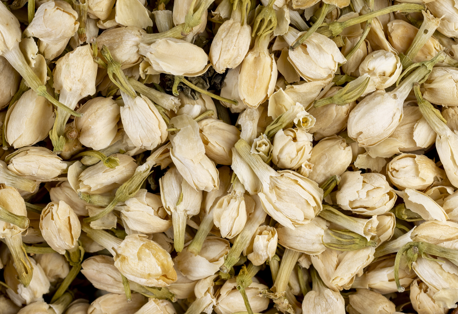 dried jasmine flowers and buds for adding to tea, small dried jasmine flowers for use in the preparation of tea